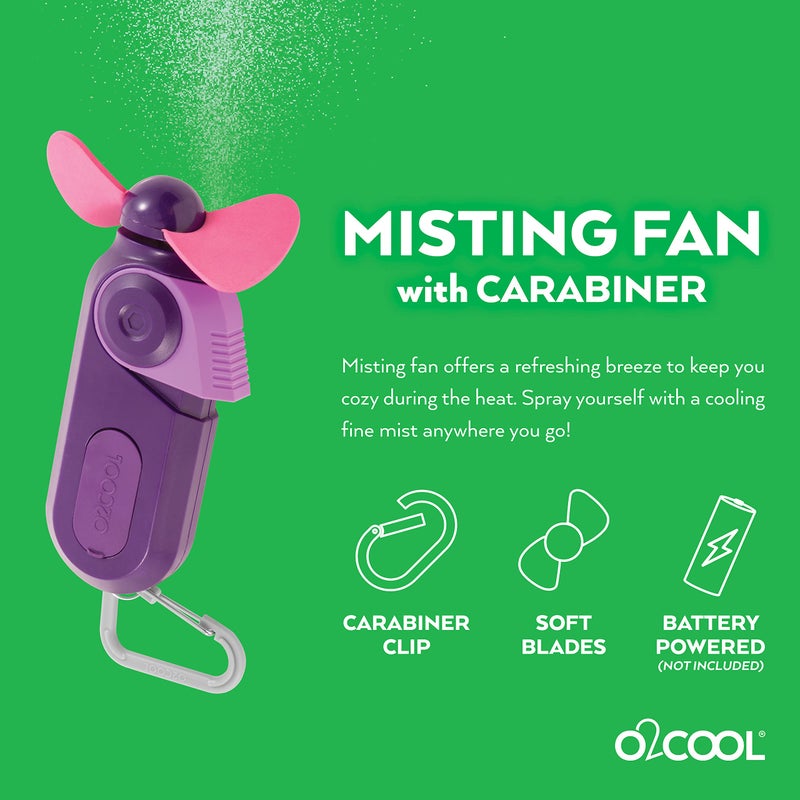 O2COOL Keychain Sport Misting Fan - Pocket Size Battery Powered Portable Handheld Fan With Carabiner Clip and Mister (Purple) - Image 2